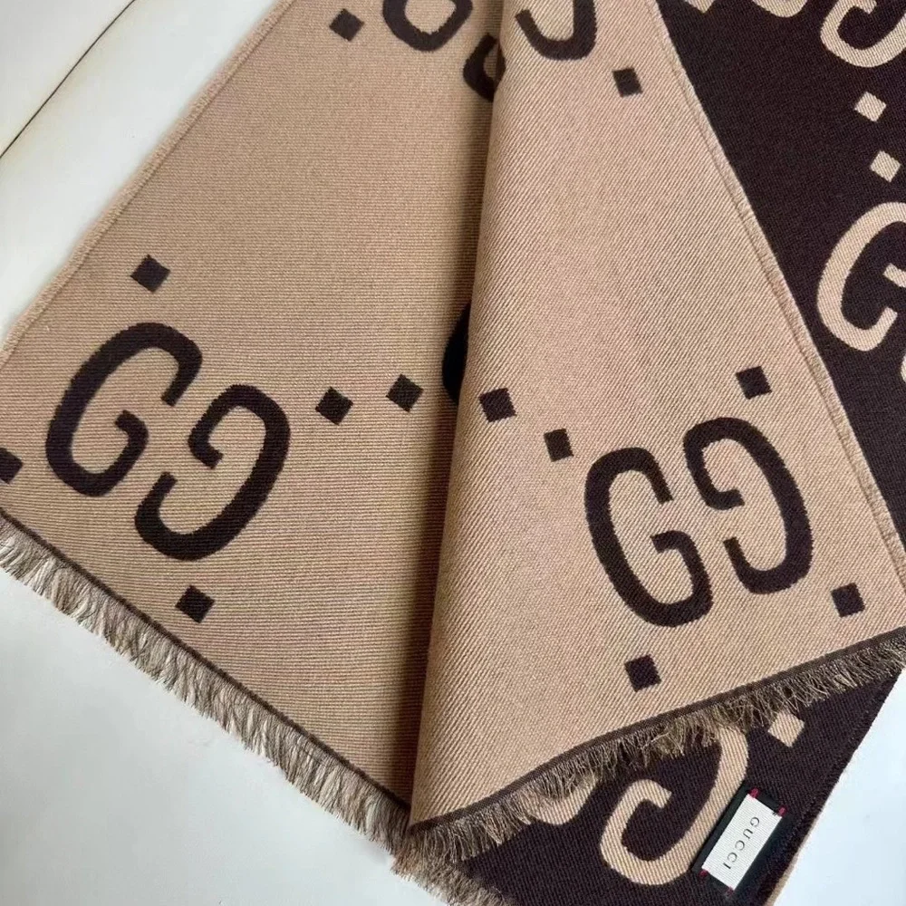 Designer-Inspired Reversible Brown & Beige Logo Scarf